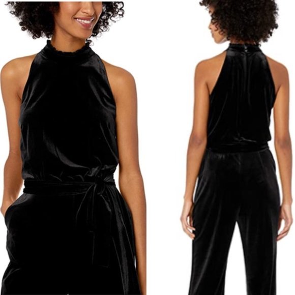 Vince Camuto Pants - Black Velvet Belted Jumpsuit Size 12